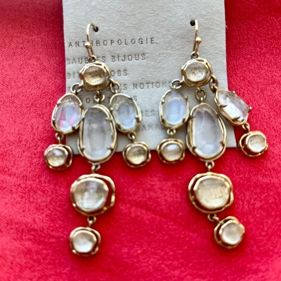 Dangling gold tone earrings with clear crystals - Picture 2 of 2